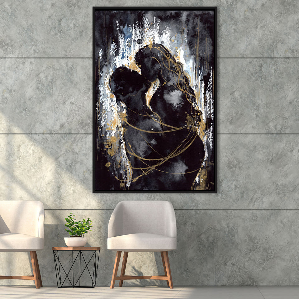 Love Hugs Of Man And Woman Framed Canvas Prints Wall Art - Painting Canvas, Floating Frame, Painting Prints, For Sale