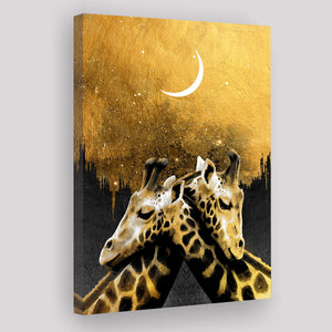 Lovely Couple Giraffe At Night Galaxy Sky Moon Golden, Canvas Prints Wall Art Home Decor, Ready to Hang