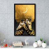 Lovely Couple Giraffe At Night Galaxy Sky Moon Golden, Framed Canvas Prints Wall Art Home Decor,Floating Frame, Ready to Hang