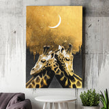 Lovely Couple Giraffe At Night Galaxy Sky Moon Golden, Canvas Prints Wall Art Home Decor, Ready to Hang