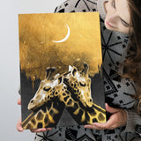 Lovely Couple Giraffe At Night Galaxy Sky Moon Golden, Canvas Prints Wall Art Home Decor, Ready to Hang