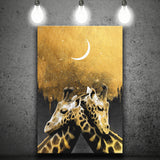 Lovely Couple Giraffe At Night Galaxy Sky Moon Golden, Canvas Prints Wall Art Home Decor, Ready to Hang