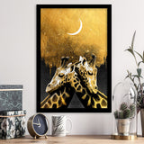 Lovely Couple Giraffe At Night Galaxy Sky Moon Golden, Framed Art Prints Wall Art Home Decor, Ready to Hang
