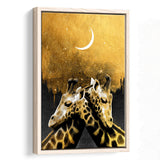 Lovely Couple Giraffe At Night Galaxy Sky Moon Golden, Framed Canvas Prints Wall Art Home Decor,Floating Frame, Ready to Hang