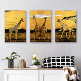 Luxury Golden Modern Painting Giraffe In Forest Set of 3 Piece Canvas Prints Wall Art Decor