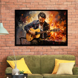 Man Playing Guitar Oil Painting Framed Art Prints Wall Decor, Painting Art, Framed Picture