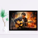 Man Playing Guitar Oil Painting Framed Art Prints Wall Decor, Painting Art, Framed Picture