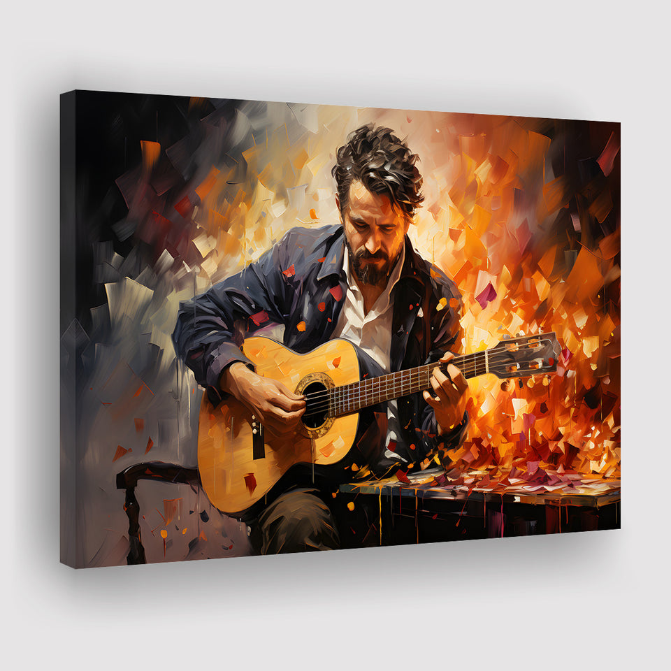 Man Playing Guitar Oil Painting Canvas Prints Wall Art Home Decor, Painting Canvas, Living Room Wall Decor
