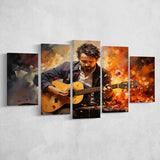 Man Playing Guitar Oil Painting 5 Panels Canvas Prints Wall Art Home Decor, Large Mixed Canvas