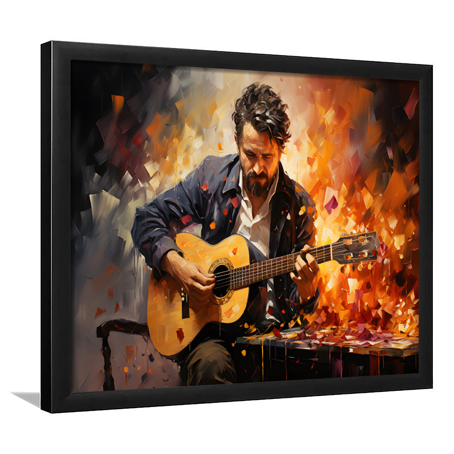 Man Playing Guitar Oil Painting Framed Art Prints Wall Decor, Painting Art, Framed Picture