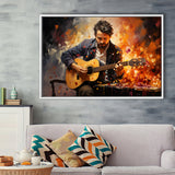 Man Playing Guitar Oil Painting Framed Canvas Prints Wall Art Home Decor, Painting Canvas, Floating Frame