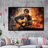 Man Playing Guitar Oil Painting Framed Art Prints Wall Decor, Painting Art, Framed Picture