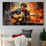 Man Playing Guitar Oil Painting 5 Panels B Canvas Prints Wall Art Home Decor, Extra Large Canvas