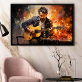 Man Playing Guitar Oil Painting Framed Canvas Prints Wall Art Home Decor, Painting Canvas, Floating Frame