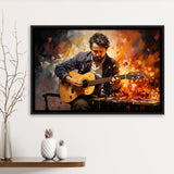 Man Playing Guitar Oil Painting Framed Canvas Prints Wall Art Home Decor, Painting Canvas, Floating Frame
