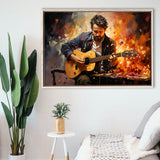 Man Playing Guitar Oil Painting Framed Canvas Prints Wall Art Home Decor, Painting Canvas, Floating Frame
