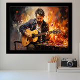 Man Playing Guitar Oil Painting Framed Art Prints Wall Decor, Painting Art, Framed Picture