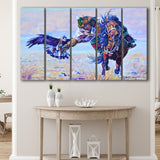 Man Riding A Horse With An Eagle Larger Canvas Art, 5 Piece Canvas Prints Wall Art Decor