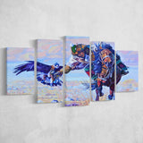 Man Riding A Horse With An Eagle 5 Panels, Canvas Prints Wall Art Decor, Large Canvas Art