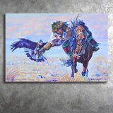 Man Riding A Horse With An Eagle Canvas Prints Wall Art Home Decor