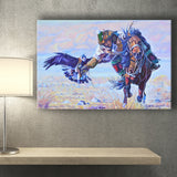 Man Riding A Horse With An Eagle Canvas Prints Wall Art Home Decor