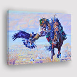 Man Riding A Horse With An Eagle Canvas Prints Wall Art Home Decor
