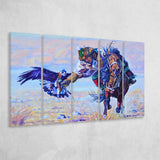 Man Riding A Horse With An Eagle Larger Canvas Art, 5 Piece Canvas Prints Wall Art Decor