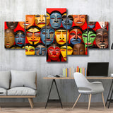Many Diffirent Mask Native American Abstract Faces V10 5 Panels Canvas Prints Wall Art Home Decor, Large Mixed Canvas