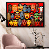 Many Diffirent Mask Native American Abstract Faces V10 Framed Canvas Prints Wall Art Home Decor, Painting Canvas