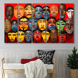 Many Diffirent Mask Native American Abstract Faces V10 5 Panels B Canvas Prints Wall Art Home Decor, Extra Large Canvas