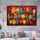 Many Diffirent Mask Native American Abstract Faces V10 Framed Art Prints Wall Decor, Painting Art, Framed Picture