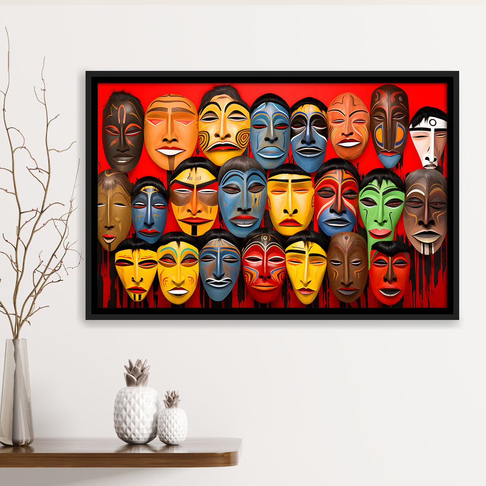 Many Diffirent Mask Native American Abstract Faces V10 Framed Canvas Prints Wall Art Home Decor, Painting Canvas