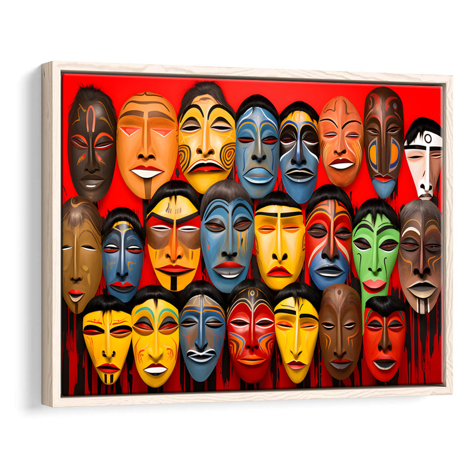 Many Diffirent Mask Native American Abstract Faces V10 Framed Canvas Prints Wall Art Home Decor, Painting Canvas