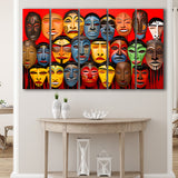 Many Diffirent Mask Native American Abstract Faces V10 5 Panels B Canvas Prints Wall Art Home Decor, Extra Large Canvas