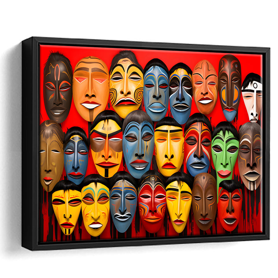 Many Diffirent Mask Native American Abstract Faces V10 Framed Canvas Prints Wall Art Home Decor, Painting Canvas