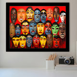 Many Diffirent Mask Native American Abstract Faces V10 Framed Art Prints Wall Decor, Painting Art, Framed Picture