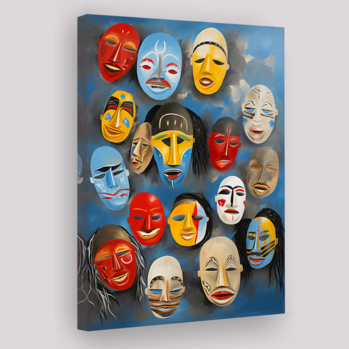 Many Diffirent Mask Native American Abstract Faces V12 Canvas Prints Wall Art Home Decor, Painting Canvas Wall Decor