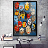 Many Diffirent Mask Native American Abstract Faces V12 Framed Art Prints Wall Decor, Painting Art, Framed Picture