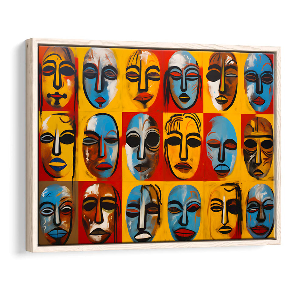 Many Diffirent Mask Native American Abstract Faces V7 Framed Canvas Prints Wall Art Home Decor, Painting Canvas
