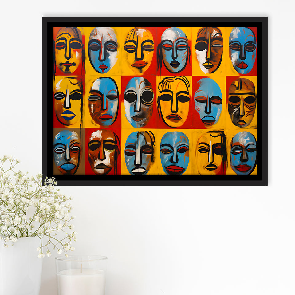 Many Diffirent Mask Native American Abstract Faces V7 Framed Canvas Prints Wall Art Home Decor, Painting Canvas