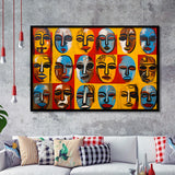Many Diffirent Mask Native American Abstract Faces V7 Framed Art Prints Wall Decor, Painting Art, Framed Picture