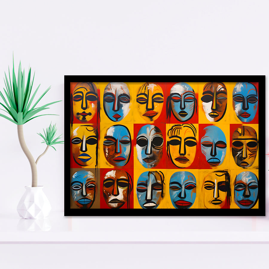 Many Diffirent Mask Native American Abstract Faces V7 Framed Art Prints Wall Decor, Painting Art, Framed Picture