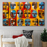 Many Diffirent Mask Native American Abstract Faces V7 5 Panels B Canvas Prints Wall Art Home Decor, Extra Large Canvas