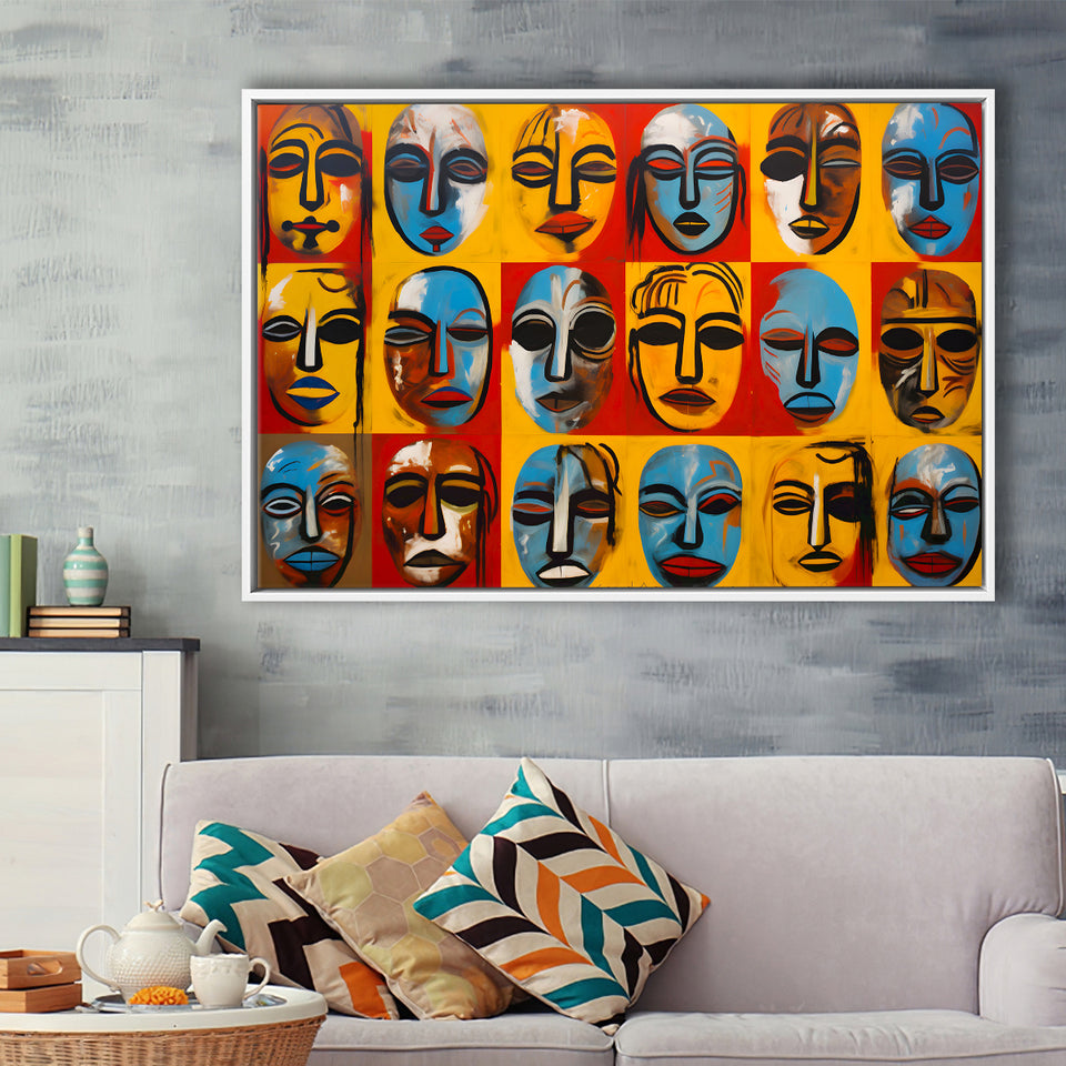Many Diffirent Mask Native American Abstract Faces V7 Framed Canvas Prints Wall Art Home Decor, Painting Canvas