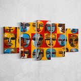 Many Diffirent Mask Native American Abstract Faces V7 5 Panels Canvas Prints Wall Art Home Decor, Large Mixed Canvas