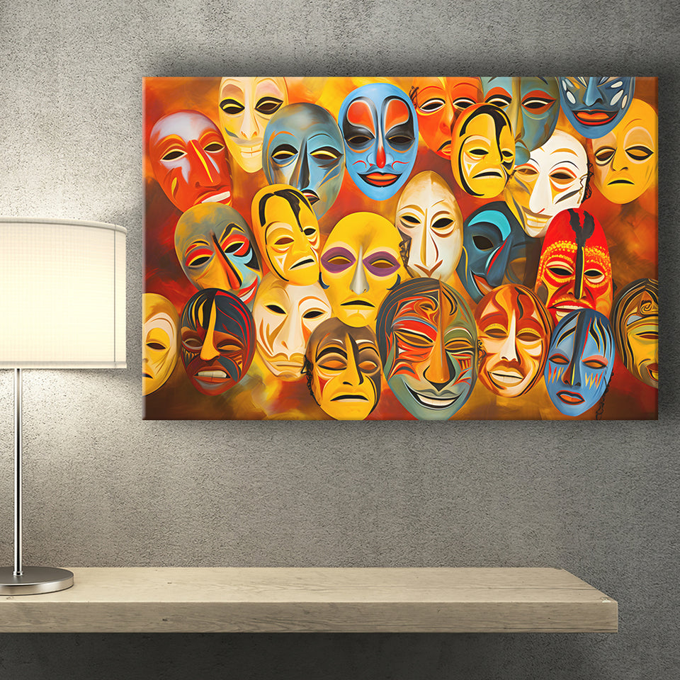 Many Diffirent Mask Native American Abstract Faces V8 Canvas Prints Wall Art Home Decor, Painting Canvas, Wall Decor