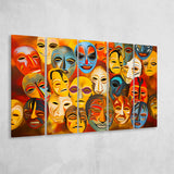 Many Diffirent Mask Native American Abstract Faces V8 5 Panels B Canvas Prints Wall Art Home Decor, Extra Large Canvas