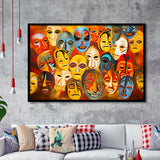 Many Diffirent Mask Native American Abstract Faces V8 Framed Art Prints Wall Decor, Painting Art, Framed Picture