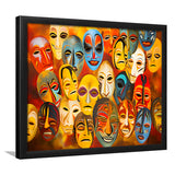 Many Diffirent Mask Native American Abstract Faces V8 Framed Art Prints Wall Decor, Painting Art, Framed Picture
