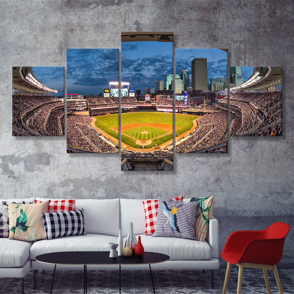 Minnesota Twins Target Field Baseball Stadium  5 Pieces Canvas Prints Wall Art - Painting Canvas, Multi Panel, Home Wall Decor, For Sale